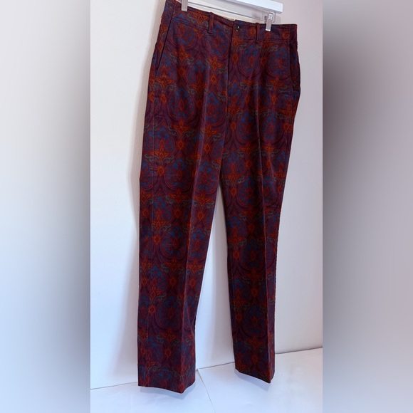 Banana Republic Men's Corduroy Pants - Burgundy and Blue Patterned Relaxed Fit - Picture 3 of 5